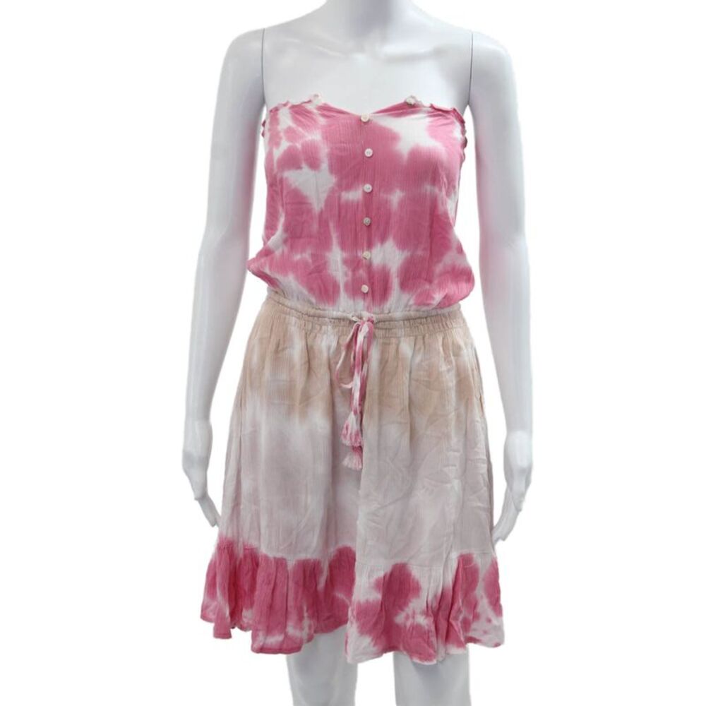 Darah Dahl Women Pink Sleeveless Sundress Rayon Button Short Beach Size L